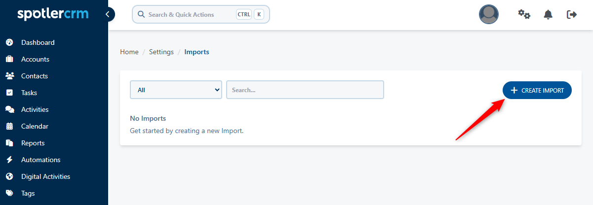 Click on create import