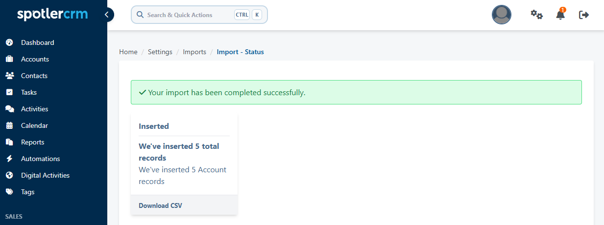 Start the account import after successful validation