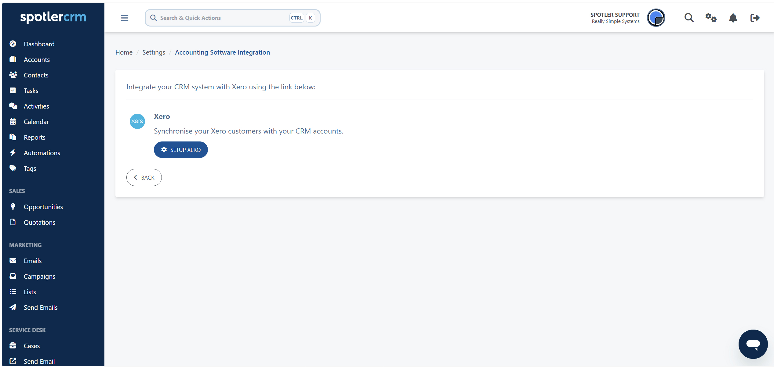 Set-up Xero in Spotler CRM via Settings