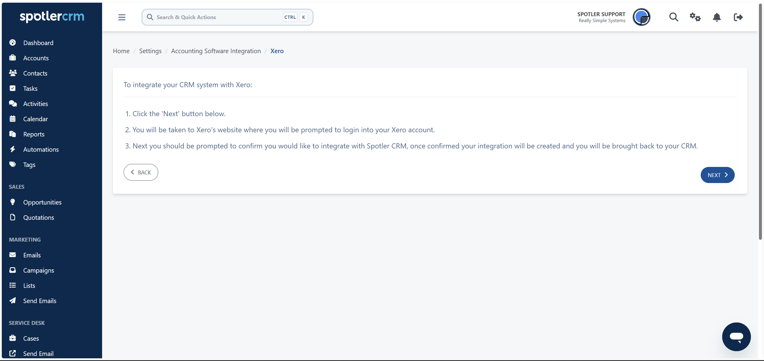 Zero integration start by clicking on next