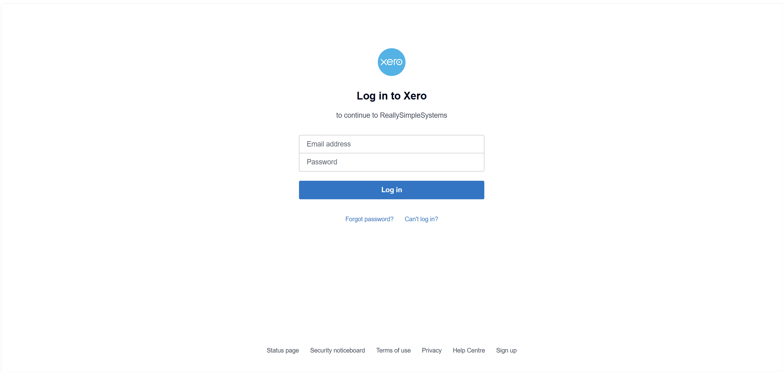 The Xero login page where the user enters Xero credentials